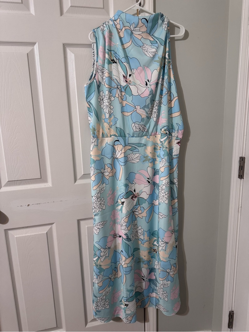 NWT PrettyGarden Pastel Floral Sleeveless Midi Dress in Light Blue Size XXL